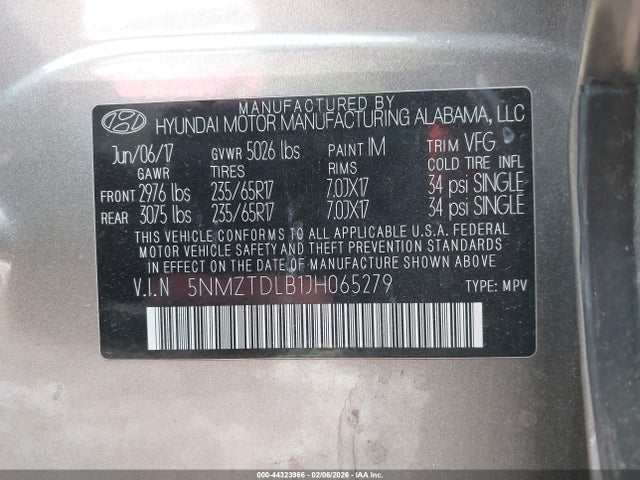 44323966 :رقم المزاد ، 5NMZTDLB1JH065279 vin ، 2018 Hyundai Santa Fe Sport 2.4l مزاد بيع