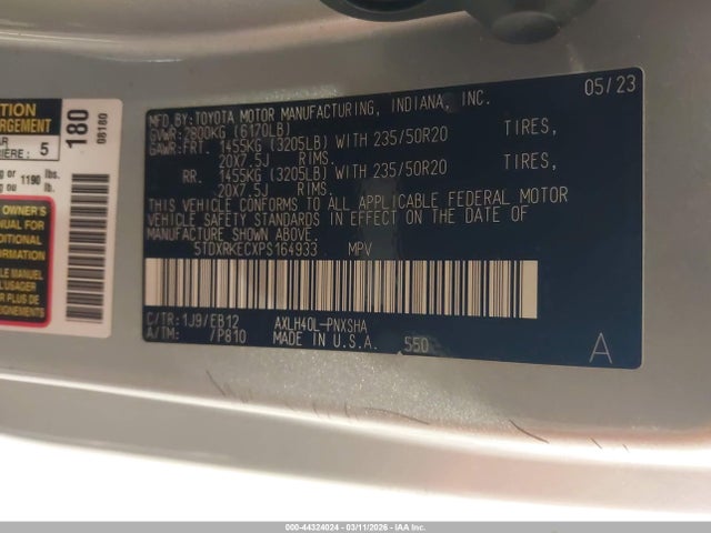 Aukcja sprzedaży 2023 Toyota Sienna Xse, vin: 5TDXRKECXPS164933, numer aukcji: 44324024