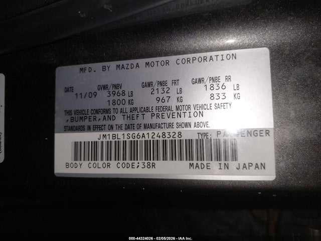 Aukcja sprzedaży 2010 Mazda Mazda3 I Touring, vin: JM1BL1SG6A1248328, numer aukcji: 44324026