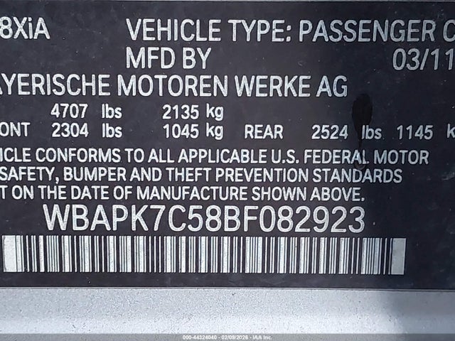 Aukcja sprzedaży 2011 Bmw 328i Xdrive, vin: WBAPK7C58BF082923, numer aukcji: 44324040