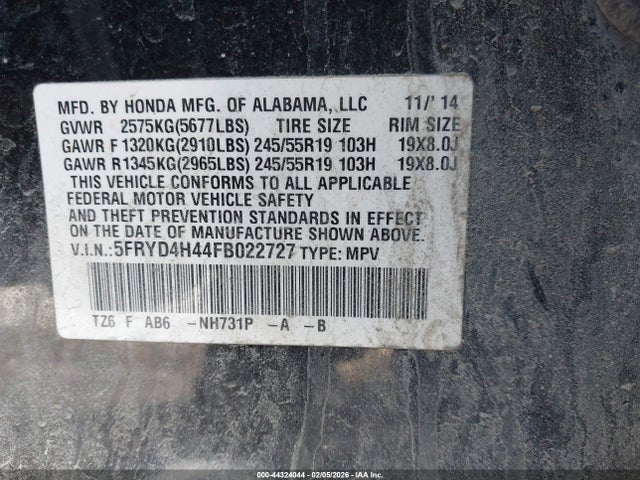 Aukcja sprzedaży 2015 Acura Mdx Technology Package, vin: 5FRYD4H44FB022727, numer aukcji: 44324044