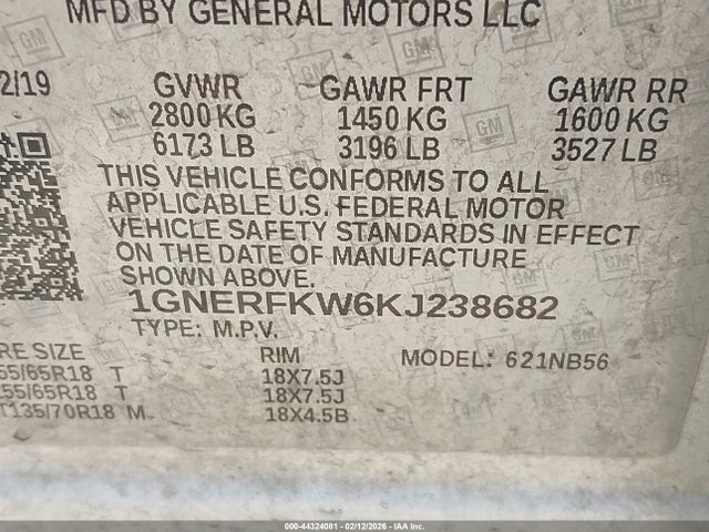 1GNERFKW6KJ238682 Chevrolet Traverse Ls