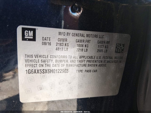 Продаж на аукціоні авто 2017 Cadillac Cts Luxury, vin: 1G6AX5SX6H0122903, номер лоту: 44324116