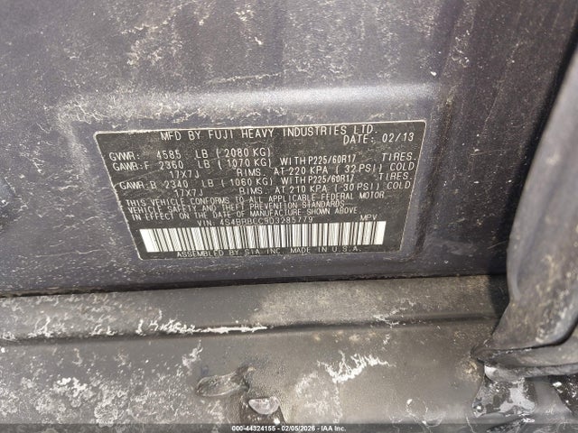 2013 Subaru Outback 2.5i Premium მანქანა იყიდება აუქციონზე, vin: 4S4BRBCC9D3285779, აუქციონის ნომერი: 44324155