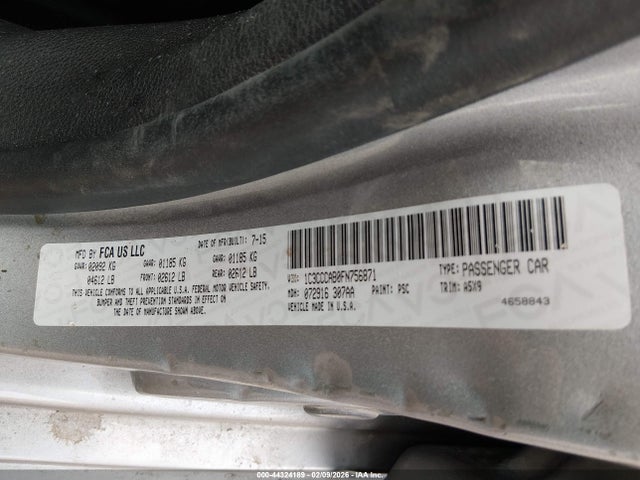 44324189 :رقم المزاد ، 1C3CCCAB0FN756871 vin ، 2015 Chrysler 200 Limited مزاد بيع
