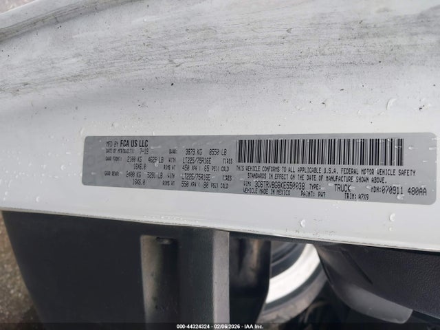 44324324 :رقم المزاد ، 3C6TRVBG6KE550038 vin ، 2019 Ram Promaster 1500 High Roof 136 Wb مزاد بيع