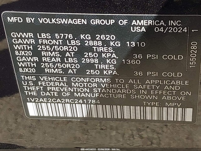 Продажа на аукционе авто 2024 Volkswagen Atlas Cross Sport 2.0t Sel R-line, vin: 1V2AE2CA2RC241784, номер лота: 44324333