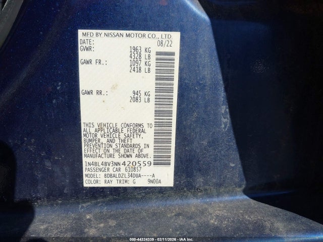Продаж на аукціоні авто 2022 Nissan Altima S Fwd, vin: 1N4BL4BV3NN420559, номер лоту: 44324339