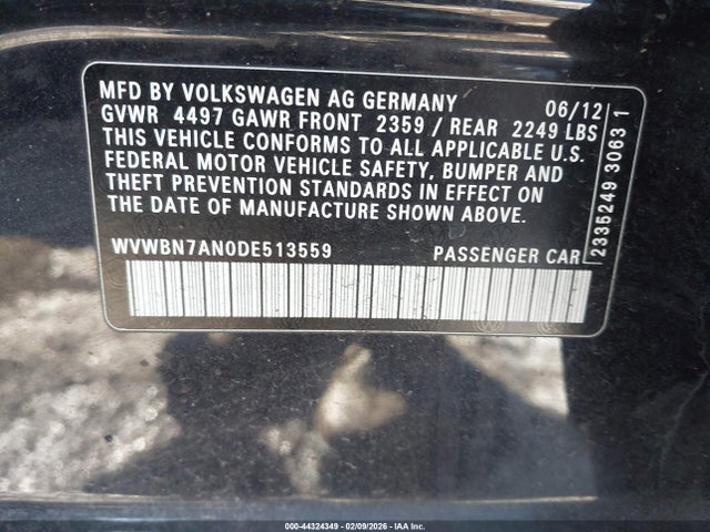 Продаж на аукціоні авто 2013 Volkswagen Cc 2.0t Sport Plus, vin: WVWBN7AN0DE513559, номер лоту: 44324349