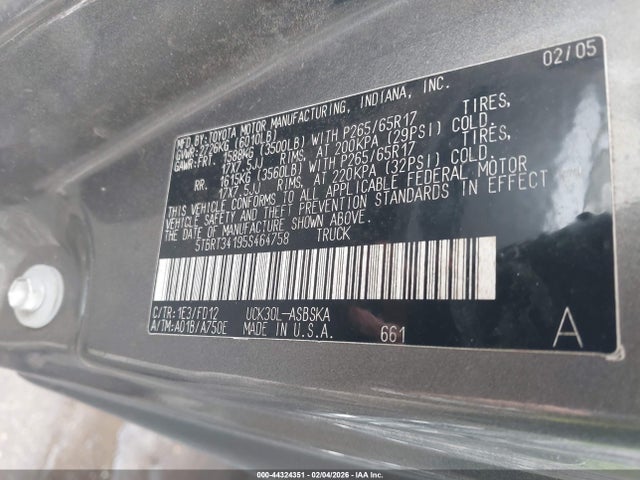 2005 TOYOTA TUNDRA 5TBRT34195S464758 Photo 8