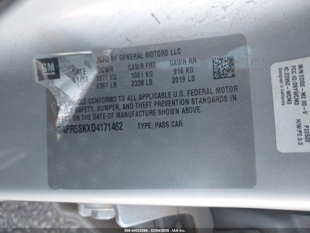 Продаж на аукціоні авто 2013 Buick Verano Convenience Group, vin: 1G4PR5SKXD4171462, номер лоту: 44324366