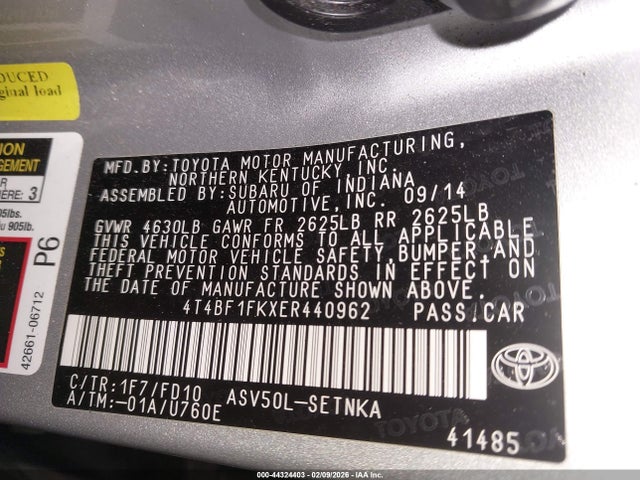 4T4BF1FKXER440962 Toyota Camry L/se/le/xle