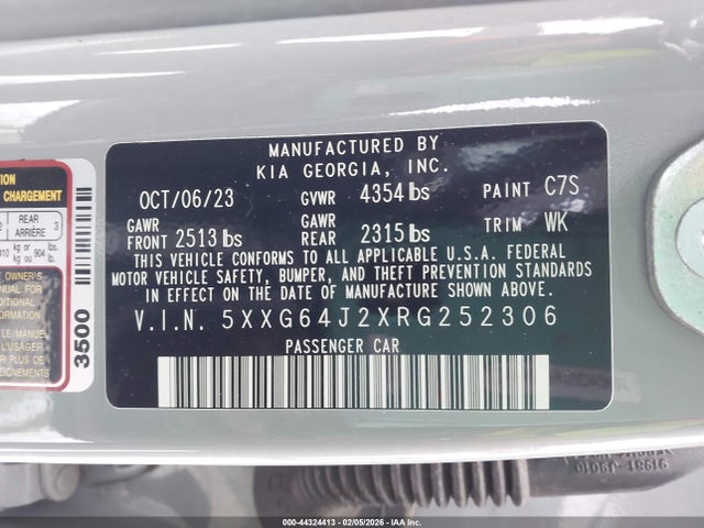 Aukcja sprzedaży 2024 Kia K5 Gt-line, vin: 5XXG64J2XRG252306, numer aukcji: 44324413