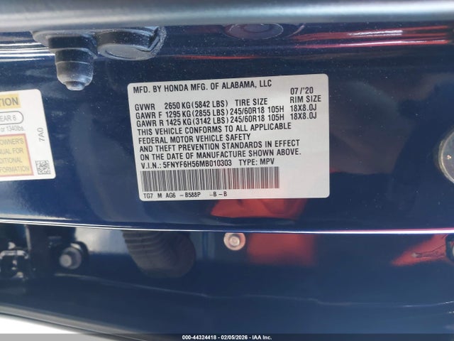 Honda Pilot Awd Ex-l 2021 5FNYF6H56MB010303 Image 9