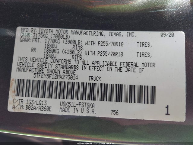 2021 TOYOTA TUNDRA 5TFEY5F12MX273014 Photo 8