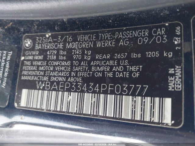Продажа на аукционе авто 2004 Bmw 325xit, vin: WBAEP33434PF03777, номер лота: 44324540