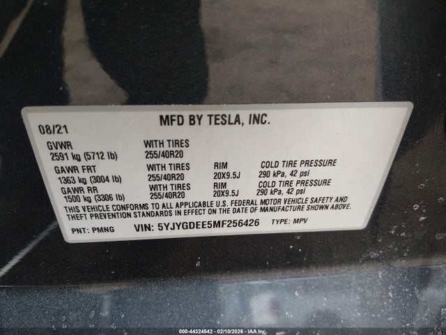 5YJYGDEE5MF256426 Tesla Model Y Long Range Dual Motor All-wheel Drive