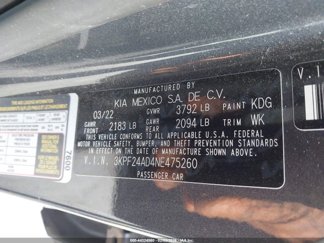 3KPF24AD4NE475260 KIA FORTE FE