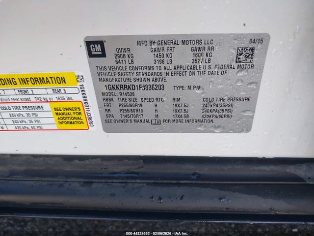 1GKKRRKD1FJ336203 GMC Acadia Slt-1