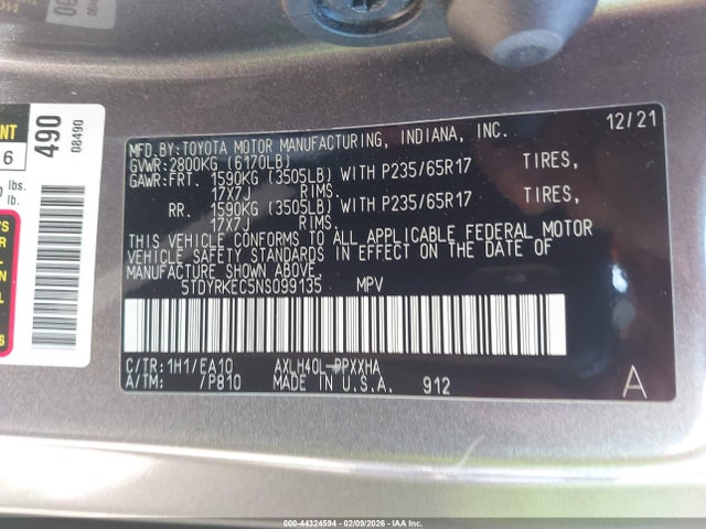 2022 TOYOTA SIENNA 5TDYRKEC5NS099135 Photo 8