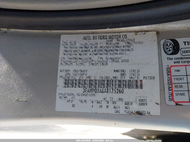 Продаж на аукціоні авто 2010 Ford Fusion Se, vin: 3FAHP0HA6AR175260, номер лоту: 44324640