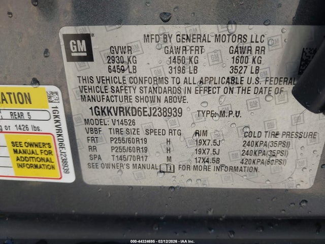 Aukcja sprzedaży 2014 Gmc Acadia Slt-1, vin: 1GKKVRKD6EJ238939, numer aukcji: 44324695