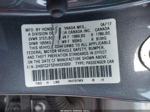 Honda Civic Lx 2017 2HGFC2F52HH535002 Image 9