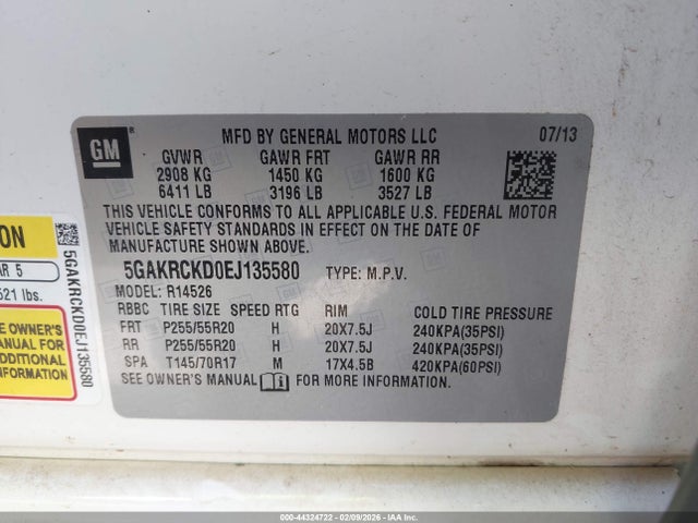 44324722 :رقم المزاد ، 5GAKRCKD0EJ135580 vin ، 2014 Buick Enclave Premium مزاد بيع