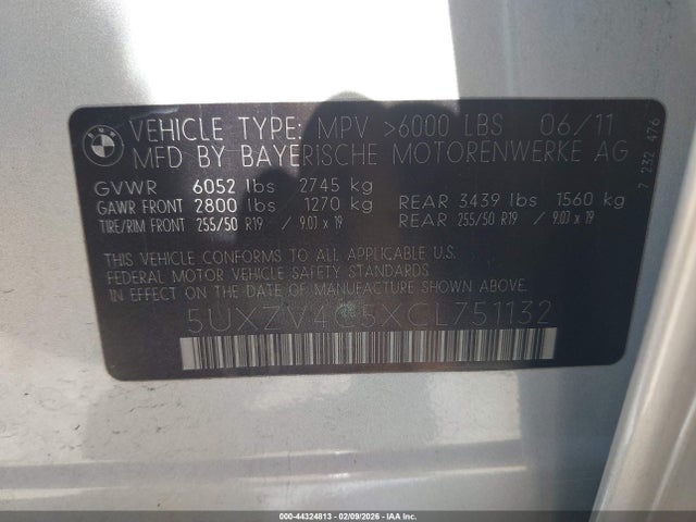 Продаж на аукціоні авто 2012 Bmw X5 Xdrive35i/xdrive35i Premium/xdrive35i Sport Activity, vin: 5UXZV4C5XCL751132, номер лоту: 44324813