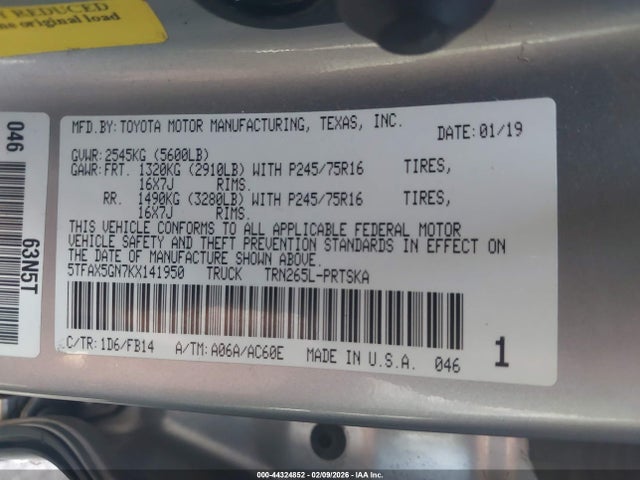 5TFAX5GN7KX141950 Toyota Tacoma Sr
