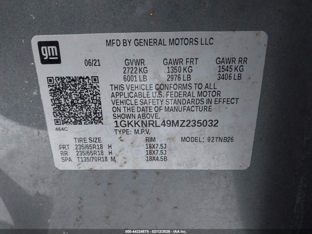 Aukcja sprzedaży 2021 Gmc Acadia Awd Sle, vin: 1GKKNRL49MZ235032, numer aukcji: 44324878