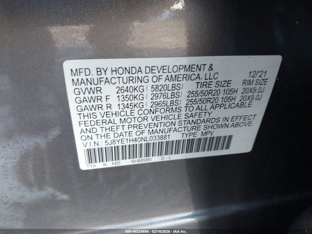 Продаж на аукціоні авто 2022 Acura Mdx Technology Package, vin: 5J8YE1H40NL033881, номер лоту: 44324886