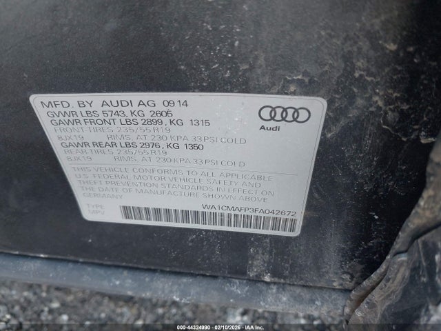 44324990 :رقم المزاد ، WA1CMAFP3FA042672 vin ، 2015 Audi Q5 3.0 Tdi Premium Plus مزاد بيع