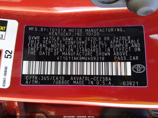 4T1G11AK9MU409318 Toyota CAMRY SE