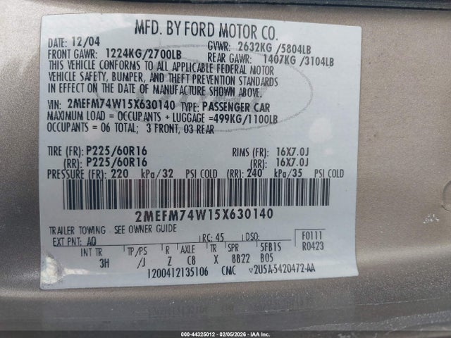 2005 MERCURY GRAND MARQUIS 2MEFM74W15X630140 Photo 8
