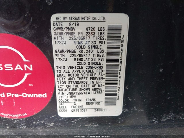 JN8AT2MV4LW113758 Nissan Rogue Sv Intelligent Awd
