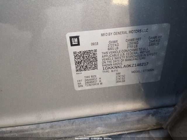 2019 Gmc Acadia Sle-1 მანქანა იყიდება აუქციონზე, vin: 1GKKNKLA0KZ146217, აუქციონის ნომერი: 44325055
