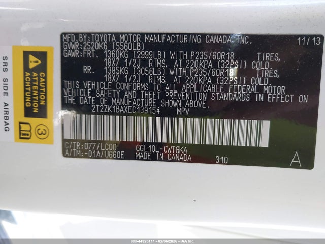 2T2ZK1BAXEC139154 Lexus RX 350