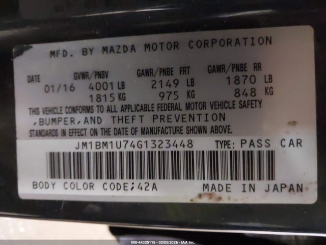 Aukcja sprzedaży 2016 Mazda Mazda3 I Sport, vin: JM1BM1U74G1323448, numer aukcji: 44325115