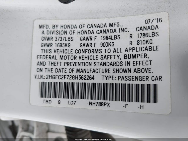 Honda CIVIC EX 2016 2HGFC2F72GH562264 Image 9
