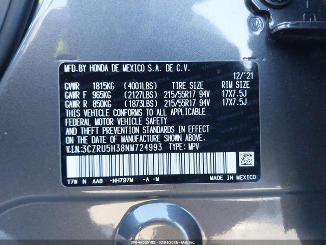 3CZRU5H38NM724993 Honda Hr-v 2wd Lx