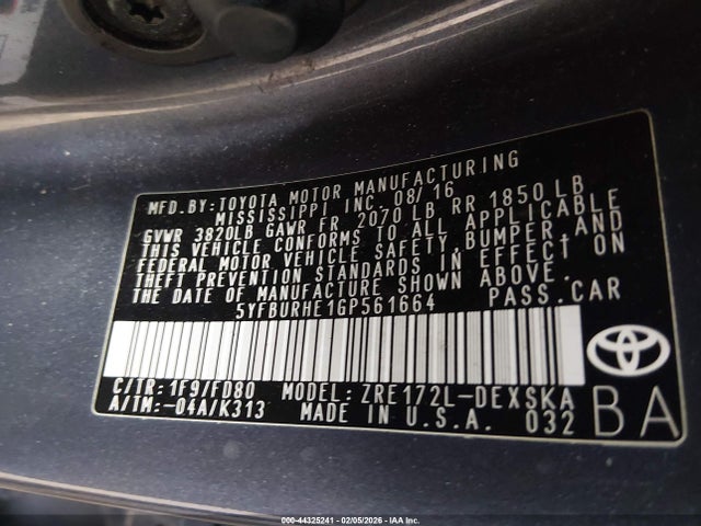 5YFBURHE1GP561664 Toyota Corolla S Plus