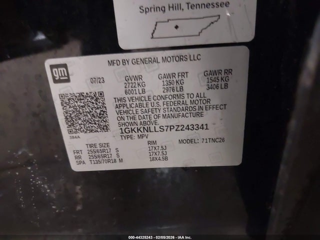 44325243 :رقم المزاد ، 1GKKNLLS7PZ243341 vin ، 2023 Gmc Acadia Awd At4 مزاد بيع