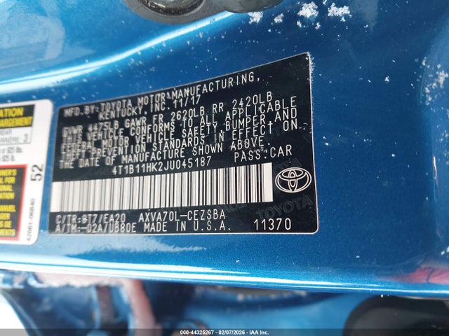 4T1B11HK2JU045187 Toyota CAMRY SE