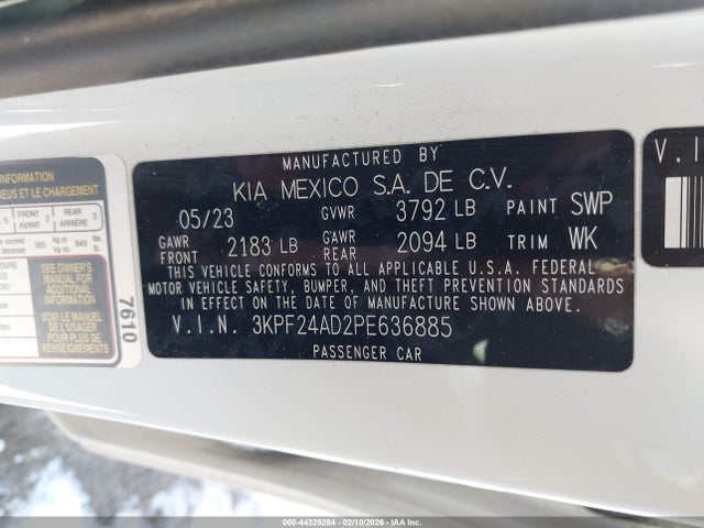 44325284 :رقم المزاد ، 3KPF24AD2PE636885 vin ، 2023 Kia Forte Lxs مزاد بيع