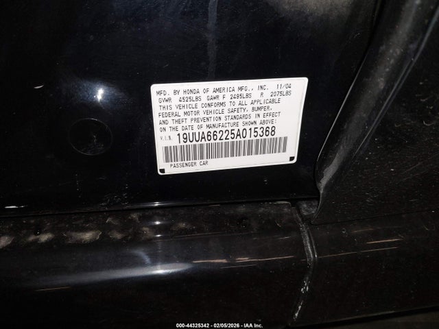 44325342 :رقم المزاد ، 19UUA66225A015368 vin ، 2005 Acura Tl مزاد بيع