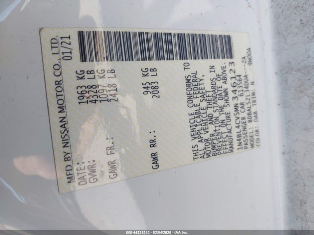 1N4BL4CV5MN346123 Nissan Altima Sr Fwd