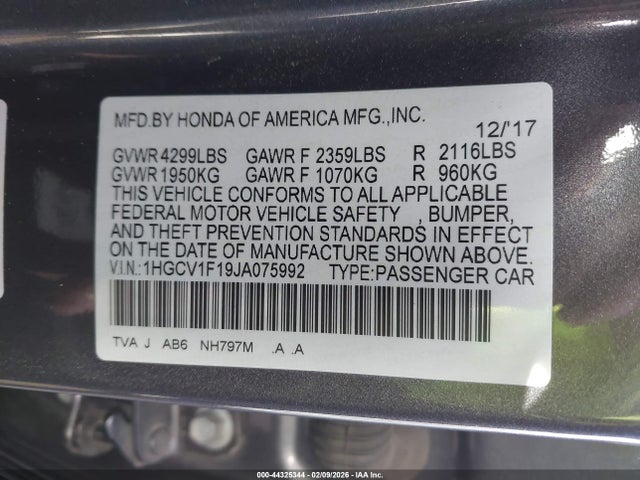 1HGCV1F19JA075992 Honda Accord