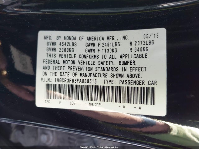 1HGCR3F88FA030515 Honda Accord Ex-l V-6