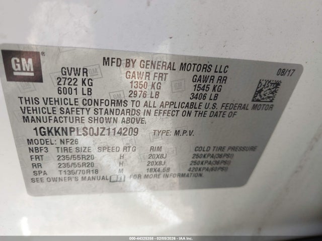 44325358 :رقم المزاد ، 1GKKNPLS0JZ114209 vin ، 2018 Gmc Acadia Denali مزاد بيع